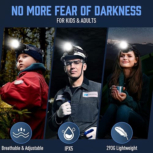 Miniatura 5 de MIAOKE Linterna frontal LED, recargable por USB, 100000 lúmenes, súper brillante, IPX5, impermeable, 4 modos con indicador de potencia y luz de