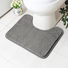 AUAUY Tapis de Bain Antidérapant à Poils Longs, Tapis de Douche Absorbant, Tapis de Toilette en Microfibre, Tapis de Toilette Épais en Forme de U pour Salle de Bain, 50 X 40 cm, Gris