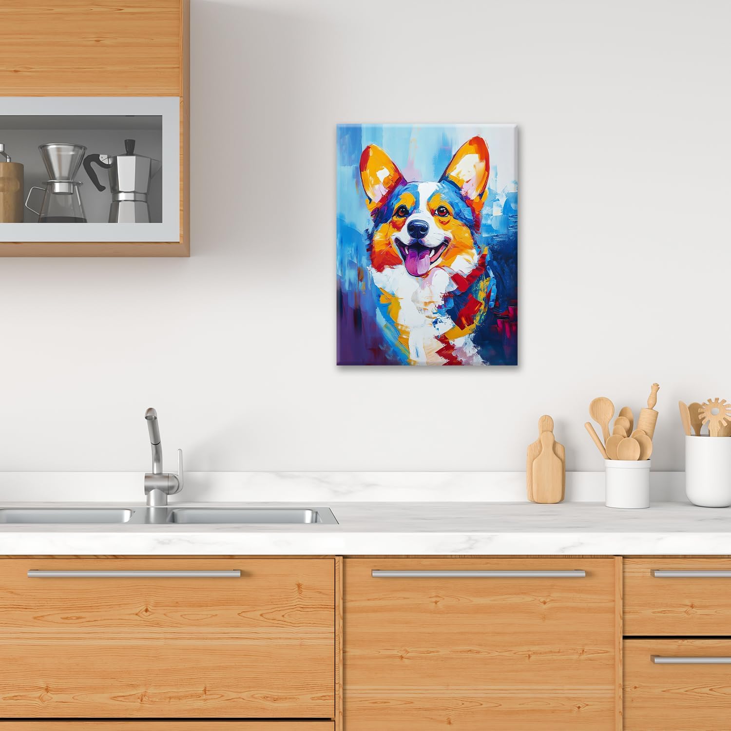 Corgi Canvas Wall Art Animal Painting Colorful Dog Pictures Framed for Bathroom Bedroom Living Room Corgi Modern Home Office Wall Decor 12"x16" image 4