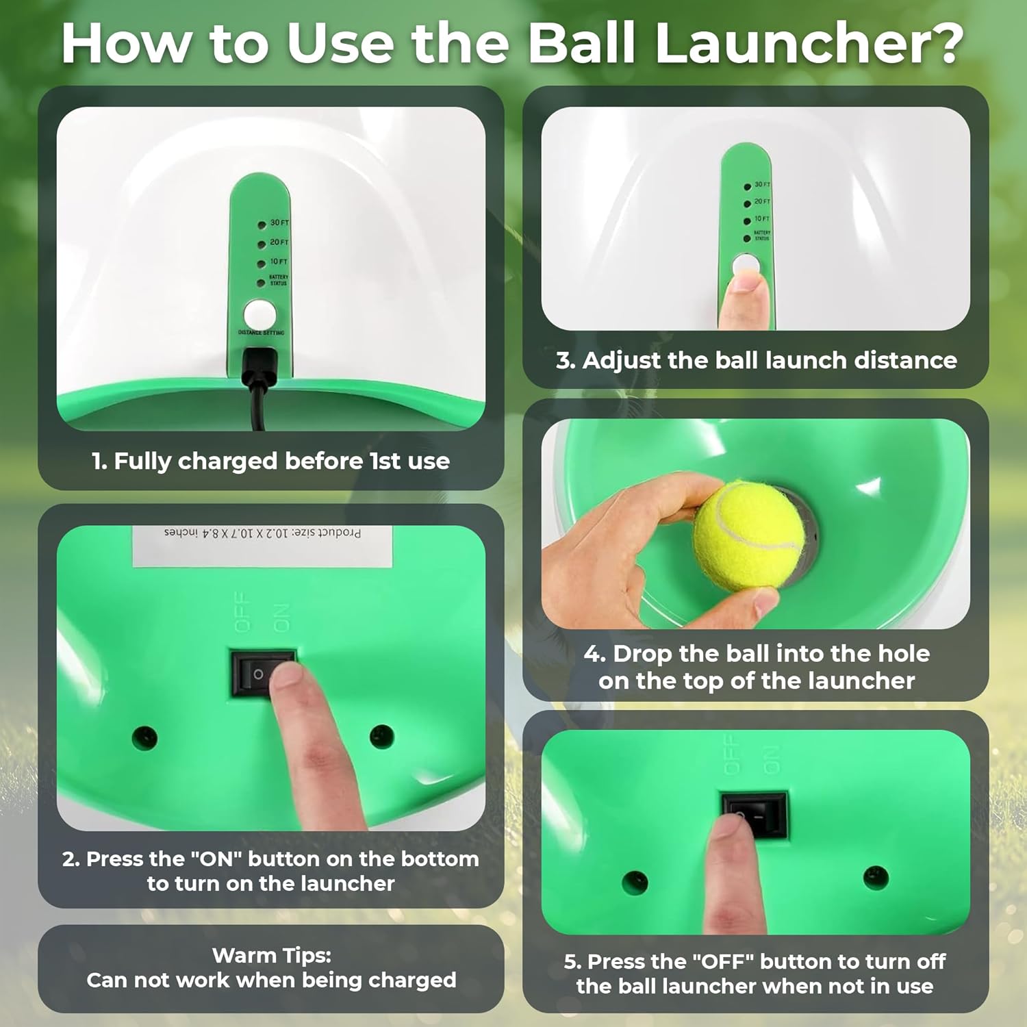 Automatic Ball Launcher for Dogs with 10 Tennis Balls (2 inch), Dog Ball Launcher with 3 Range Modes (10/20/30ft), Rechargeable Dog Balls Thrower for Small-Medium Dogs,Indoor/Outdoor Pet Fetch Machine