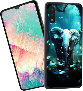 for Galaxy A50 Case,Slim Shockproof TPU Soft Rubber Silicone Cover Phone Case for Samsung Galaxy A50,Blue Elephant with Butterflies