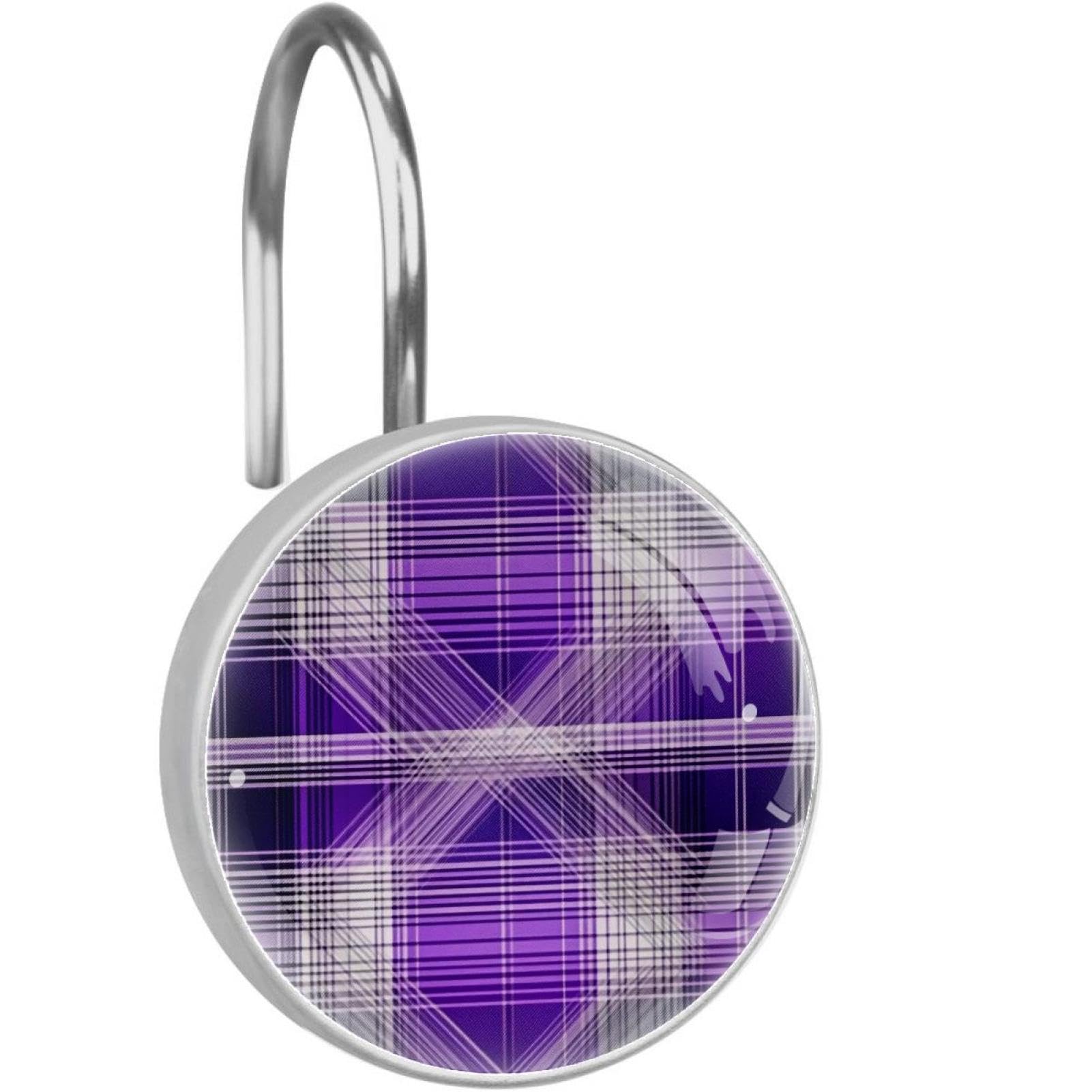 Crochets rideau de douche anti rouille en acier inoxydable violet damier pour stopper les blocages