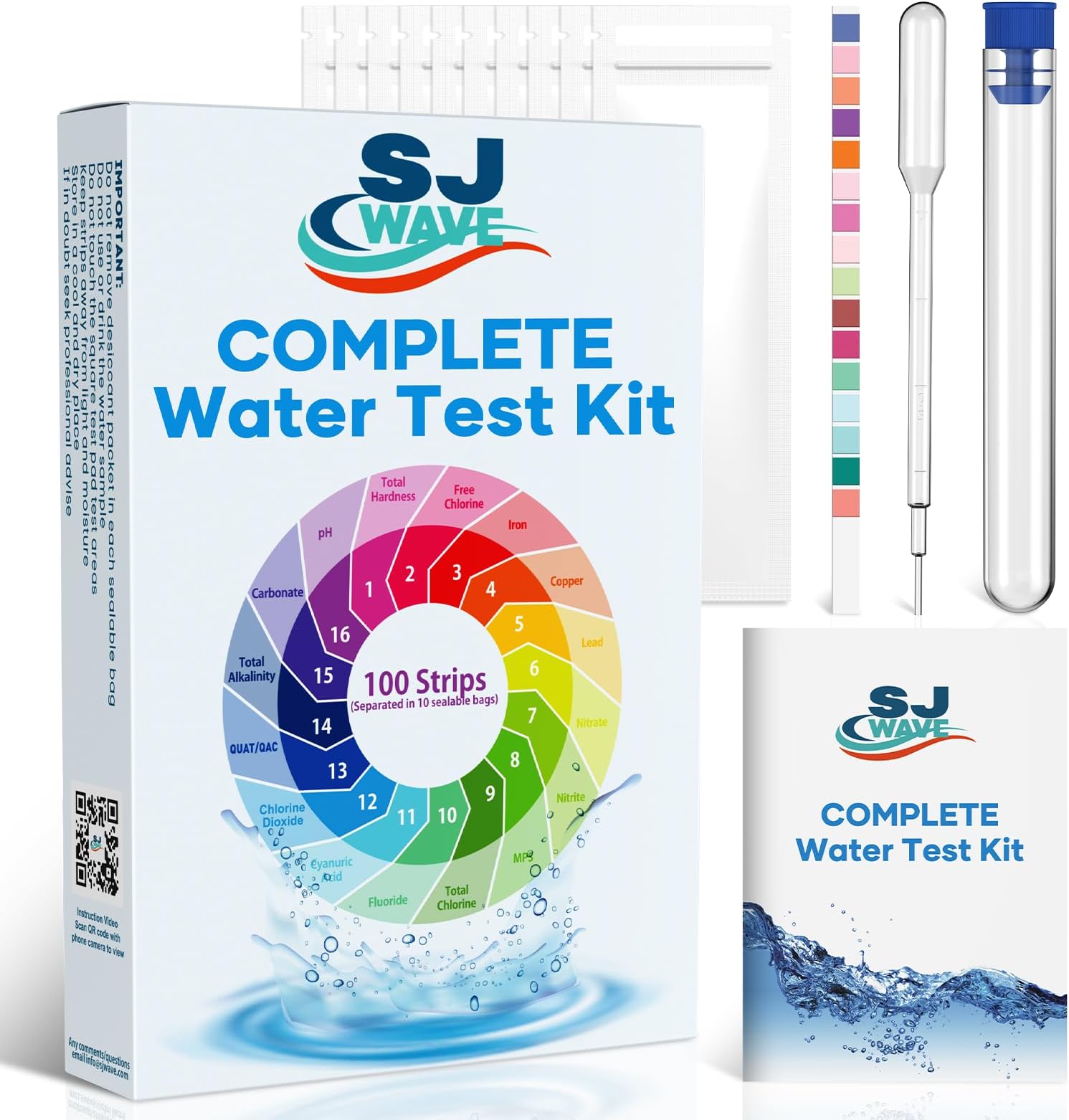 16 in 1 Drinking Water Test Kit |High Sensitivity Test Strips detect pH, Hardness, Chlorine, Lead, Iron, Copper, Nitrate, Nitrite | Home Water purity Test Strips for Aquarium, Pool, Well & Tap Water