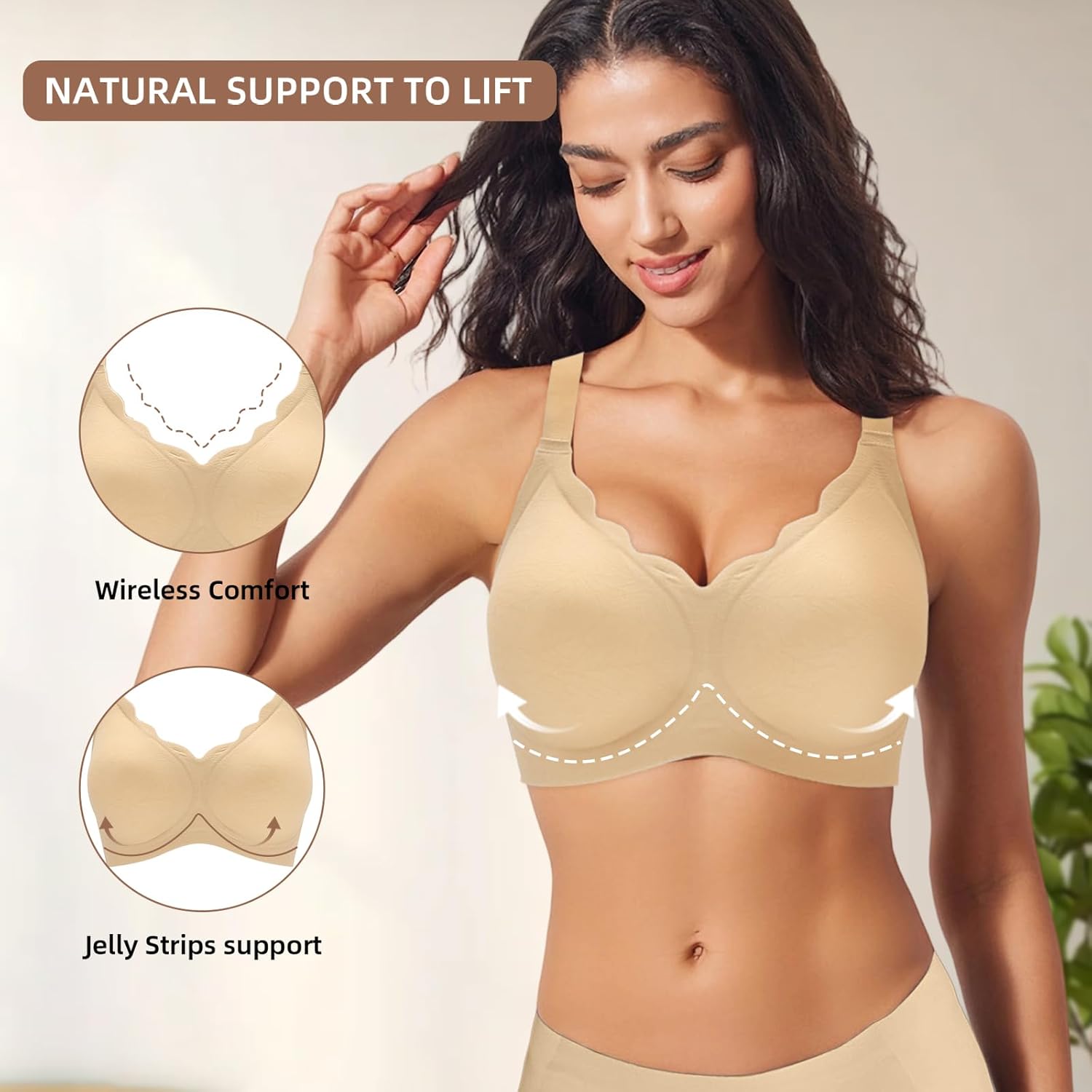 Wireless Jelly Bra for Women No Underwire Seamless Full Coverage Push Up Support Bralette Comfortable Scalloped Everyday Bra - Image 3