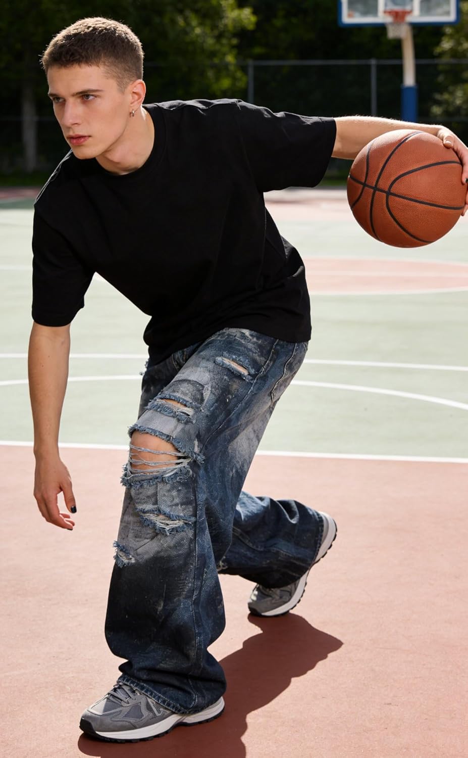 Unisex Y2K Distressed Baggy Wide Leg Jeans for Men Women - Vintage Washed Ripped Denim Streetwear Pants - Image 3