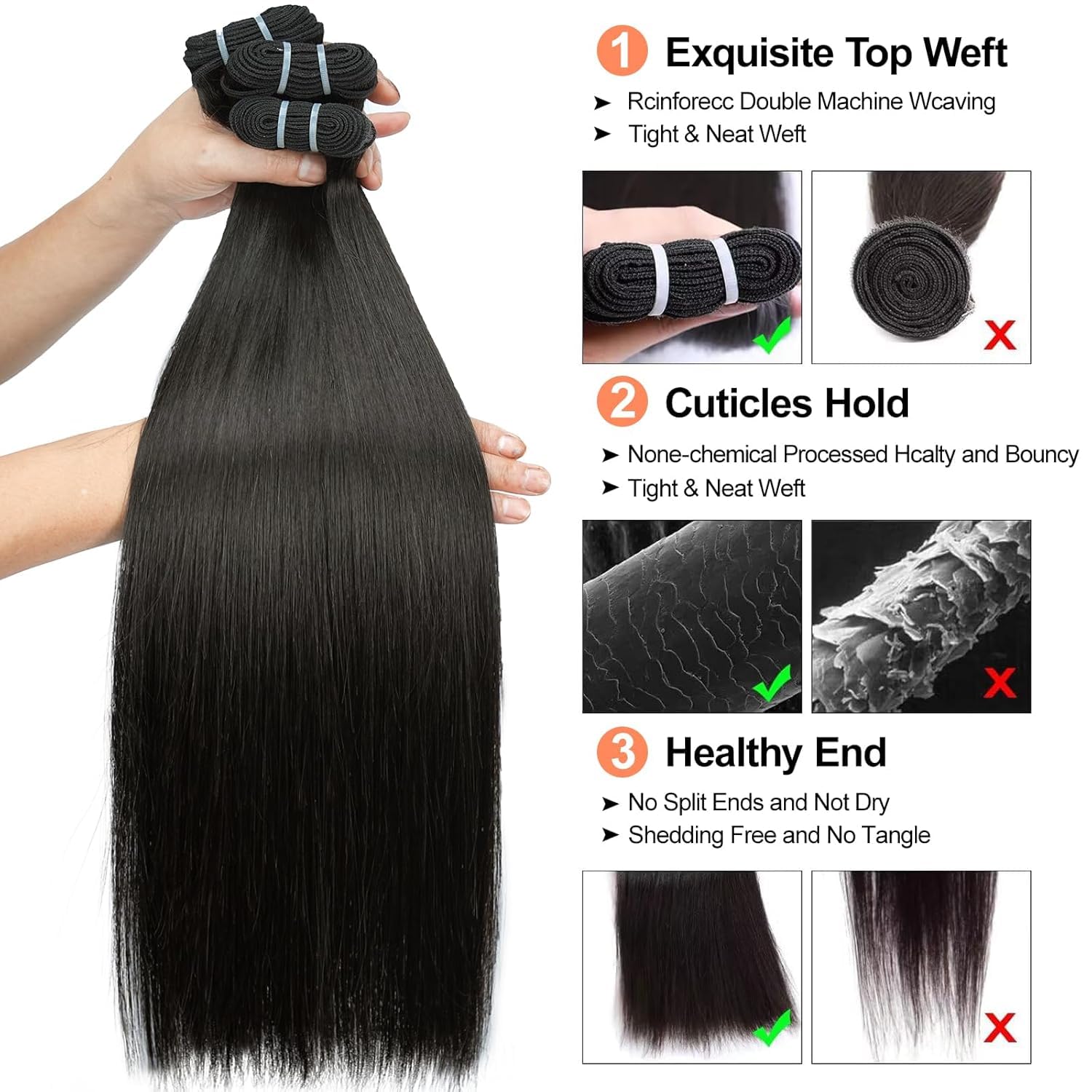 VIPbeauty Raw Straight Bundles Human Hair 14A Grade Straight 1 Single Bundle Human Hair 100% Unprocessed Brazilian Virgin Hair Extensions Raw Remy Hair Bundles Natural Black 95g 24 Inch