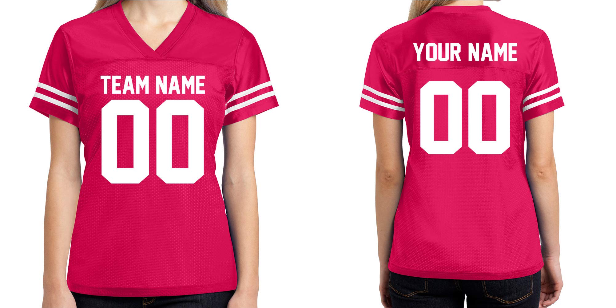 Custom Football Jersey Womens Shirt Make Your OWN 2 Sided Personalized Team Uniforms Pink Raspberry