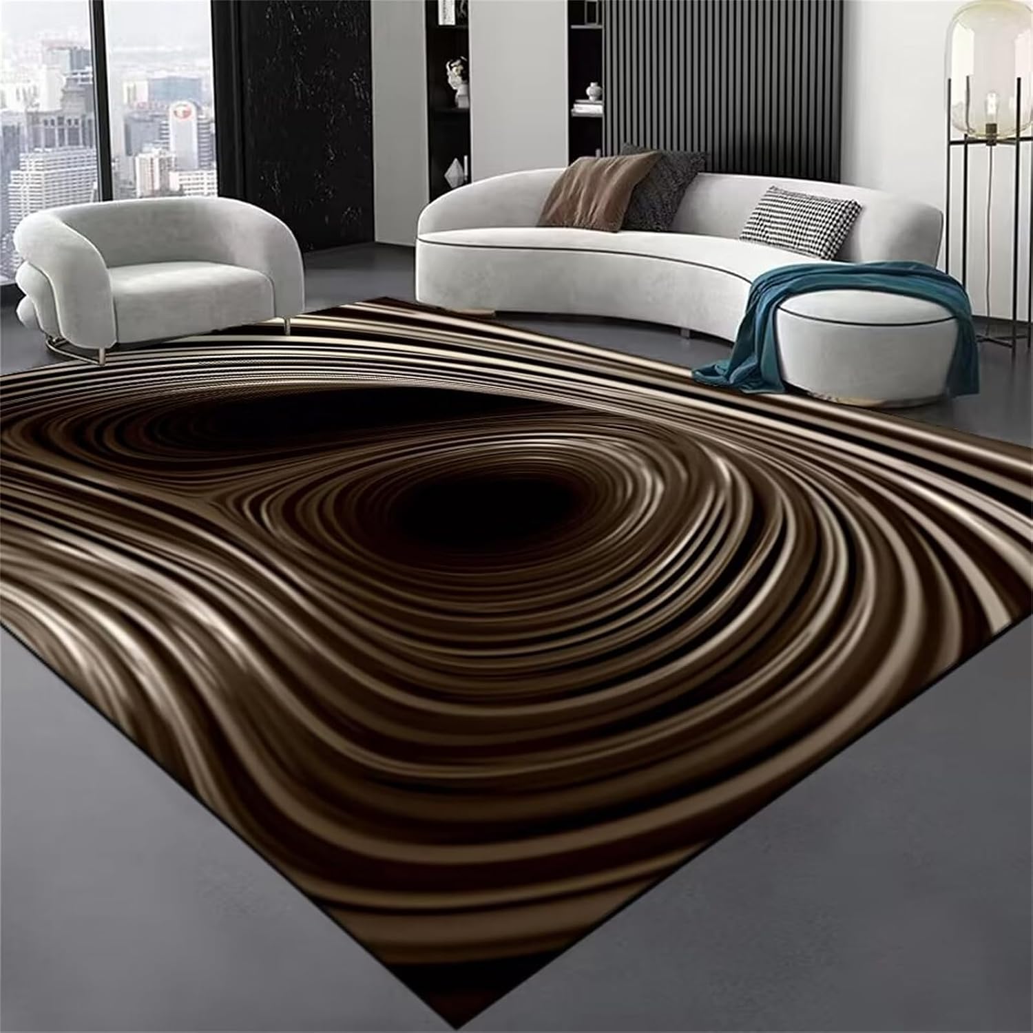 Amazon.com: 3D Optical Illusion Swirl Area Rug, 3x5ft,Modern Brown ...
