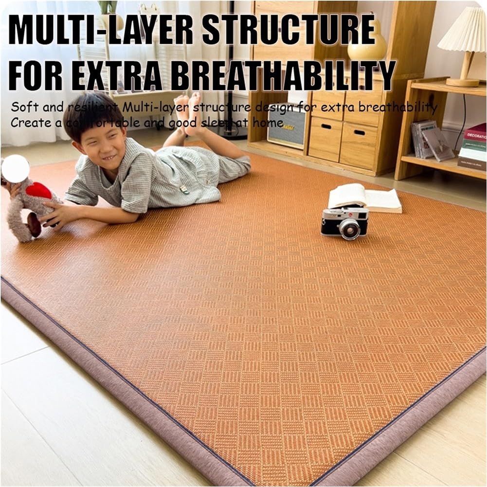 Japanische Boden-Futonmatratze, traditionelle japanische Tatami-Matte aus natürlichem Rattan, Faltbarer Futon for Schlafsaal, Schlafen, Meditation, Yoga(Pattern Brown,90x200cm/Twin)
