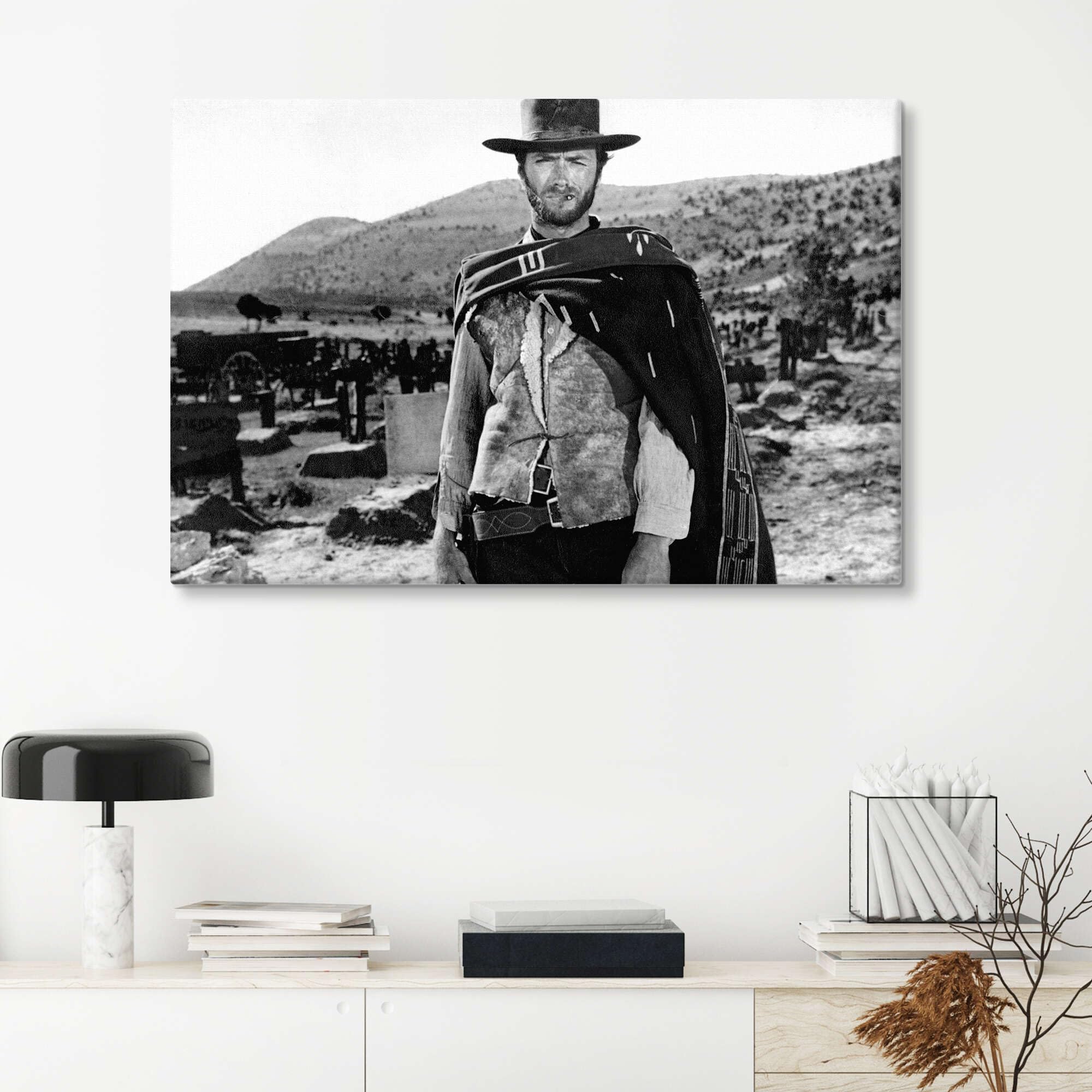 Posterlounge Clint Eastwood in un western Stampa su tela | 90 x 60 cm Quadri Decorazione per pareti