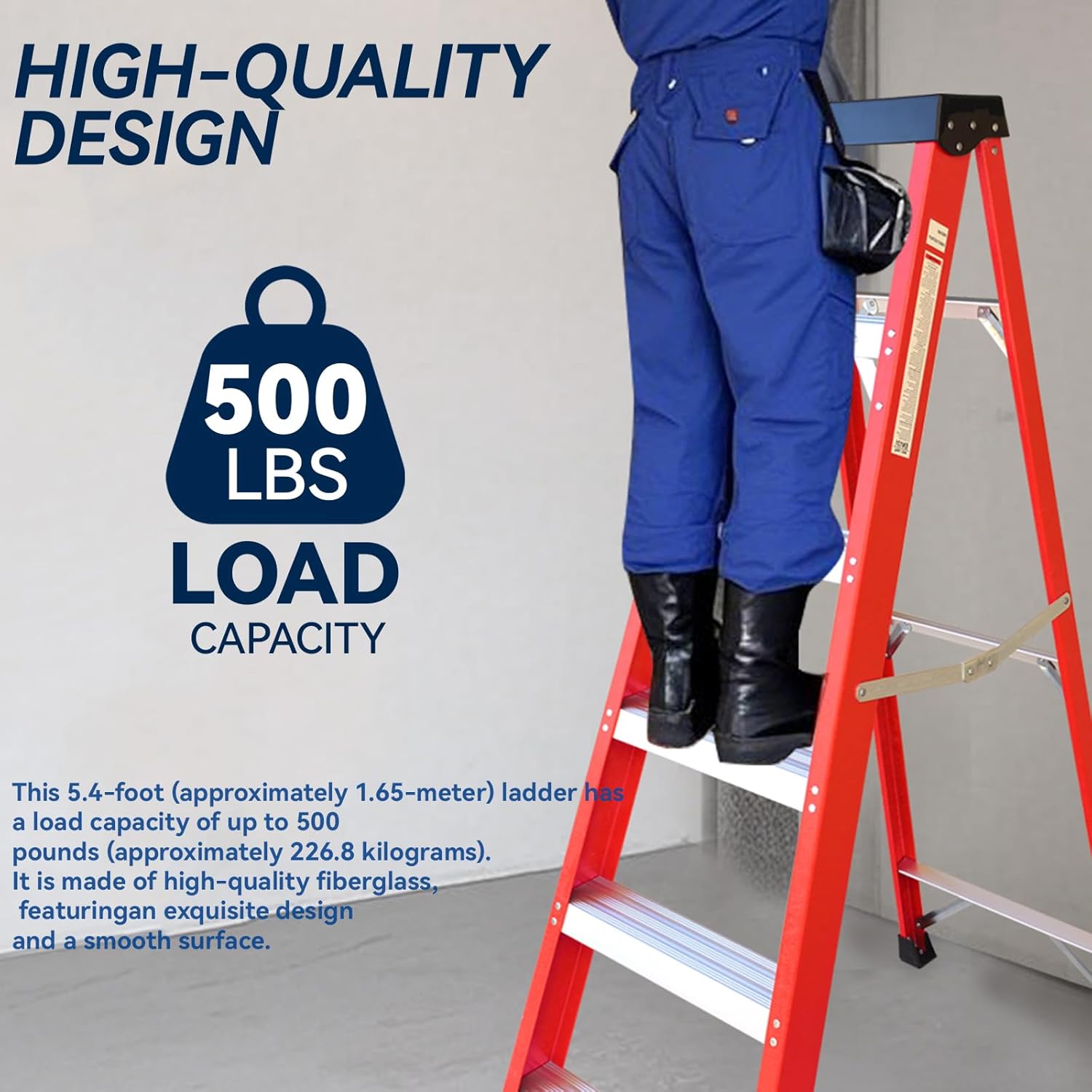 6-Foot Fiberglass Step Ladder, Heavy Duty Folding Ladder with Anti-Slip Pedals, 500 lbs Capacity Type IA, Portable Step Stool for Home, Work & Industrial Use