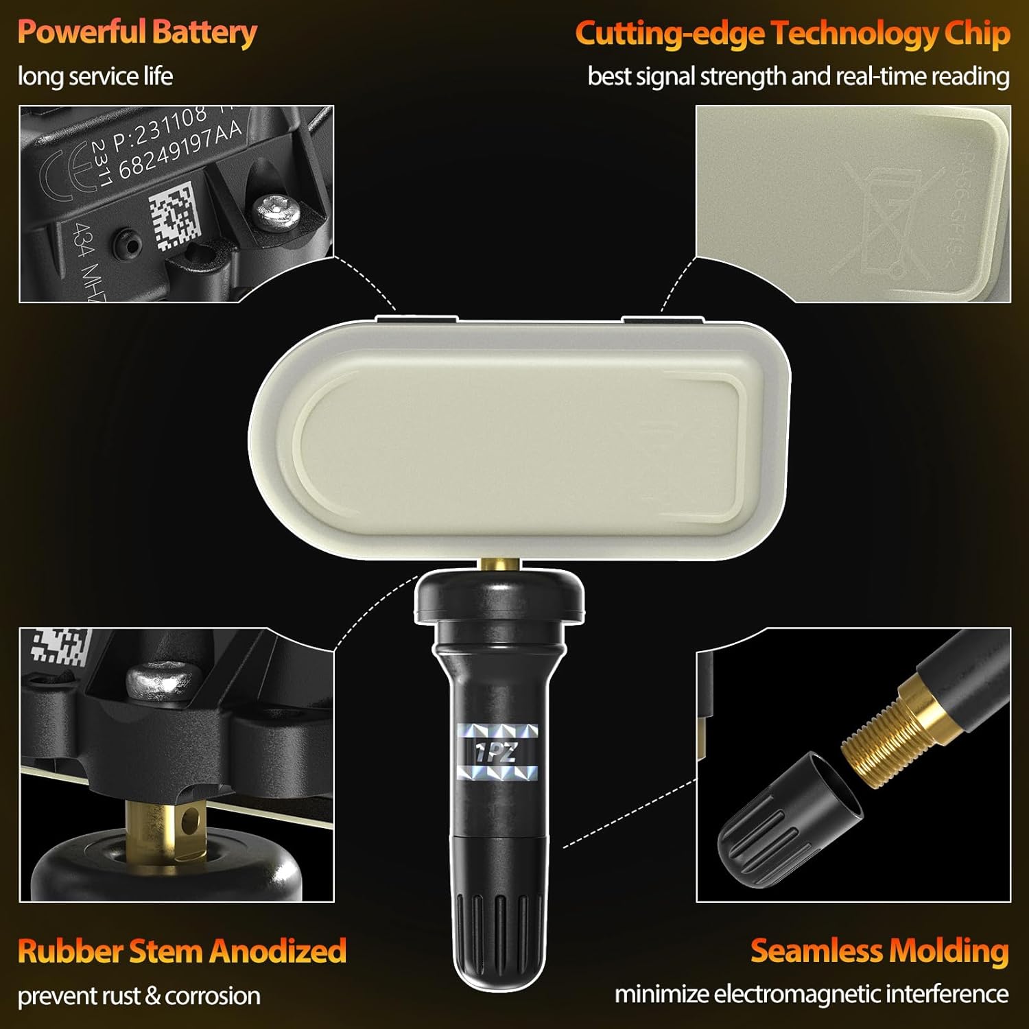 1PZ BT3-HJD TPMS Sensor Tire Pressure Sensor 434MHz Compatible with Jeep Cherokee Dodge Ram 1500 2500 3500 2014-2018 Replaces 68249197AA 68239720AA Set of 4