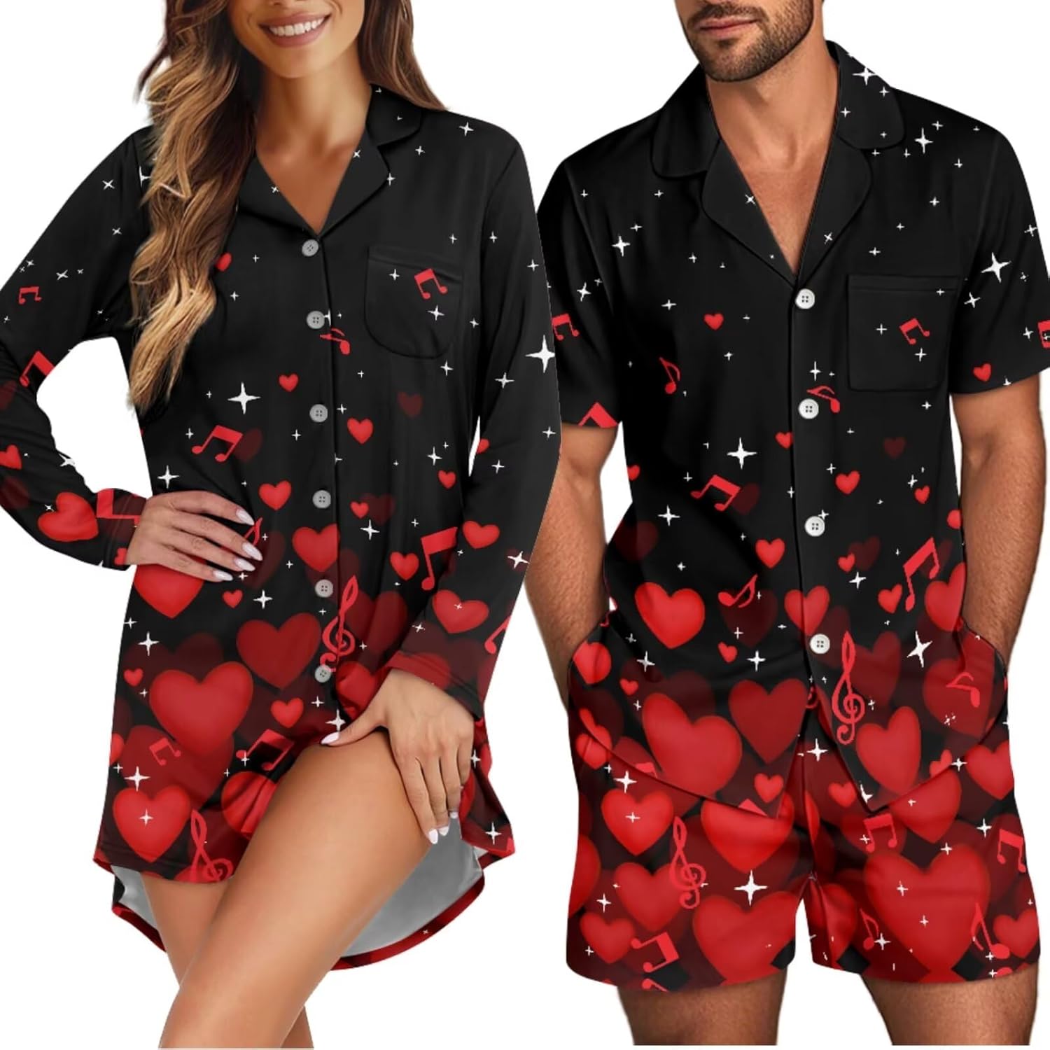 Cute Couple Matching Pajamas Loose Casual Sleepwear for Family Womens Night Dress & Sleep Shirts Sleep Pants Men