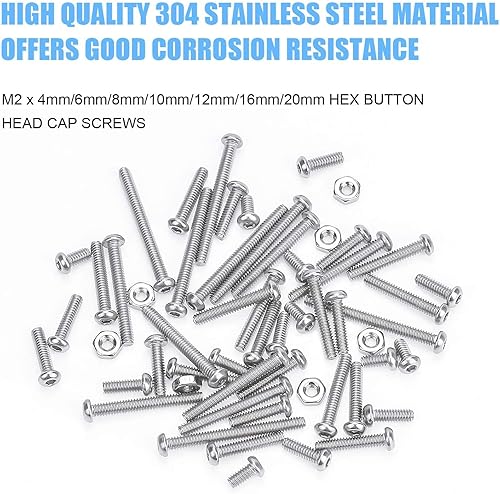 Miniatura 2 de DYWISHKEY 310 piezas M2 x 0.157 in/0.236 in/0.315 in/0.394 in/0.472 in/0.630 in/0.787 in, acero inoxidable 304 cabeza de botón hexagonal Tornillos,