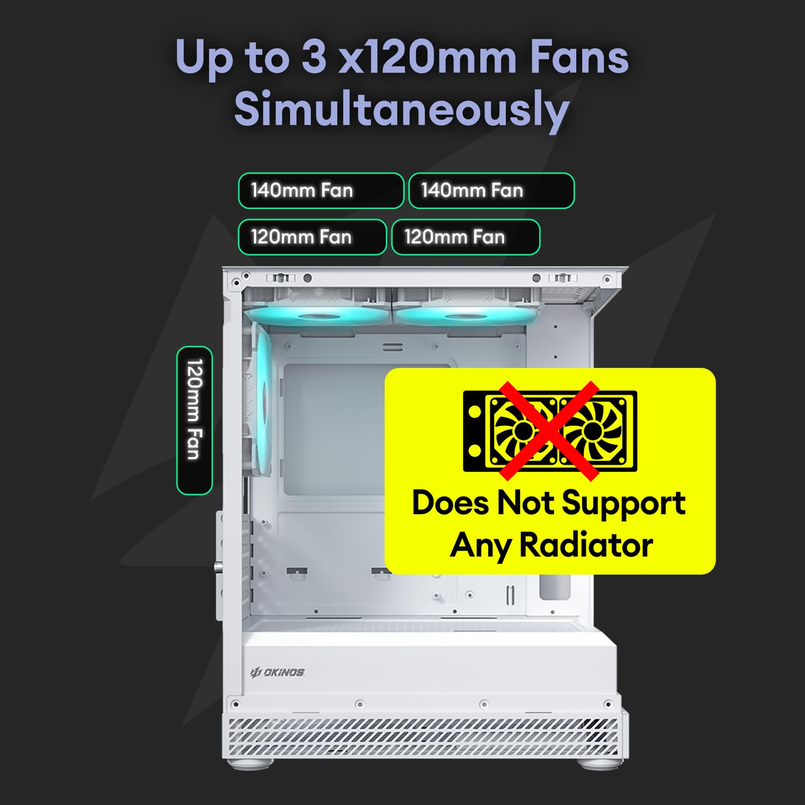 Okinos Aqua UNO - Custodia Micro ATX, senza supporto per radiatore, lunghezza massima GPU 309 mm, frontale e laterale in vetro temperato panoramico a sgancio rapido, ventole ARGB 3 x 120 mm
