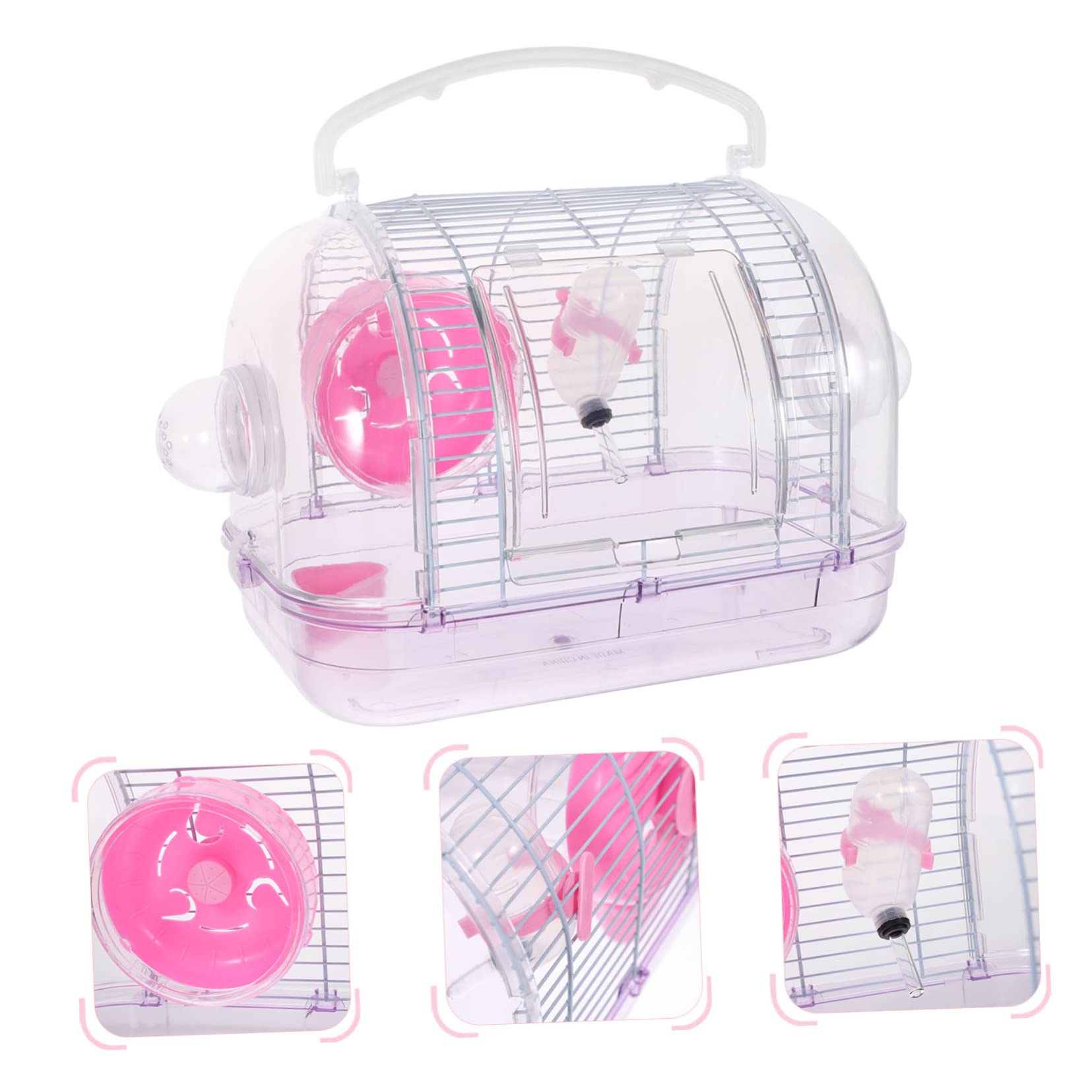 Hamstertransportbox Reisekäfig aus Kunststoff und Eisen, Rosa