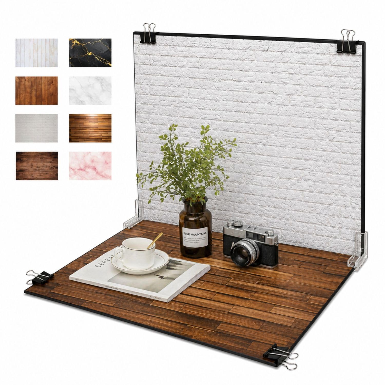 SMILEDRIVE® Backdrop with Stand Kit | Professional Tabletop Photography Background Set | 8 Styles (4 Double-Sided Sheets) | Silver Reflector & Black Diffuser Included-image-39