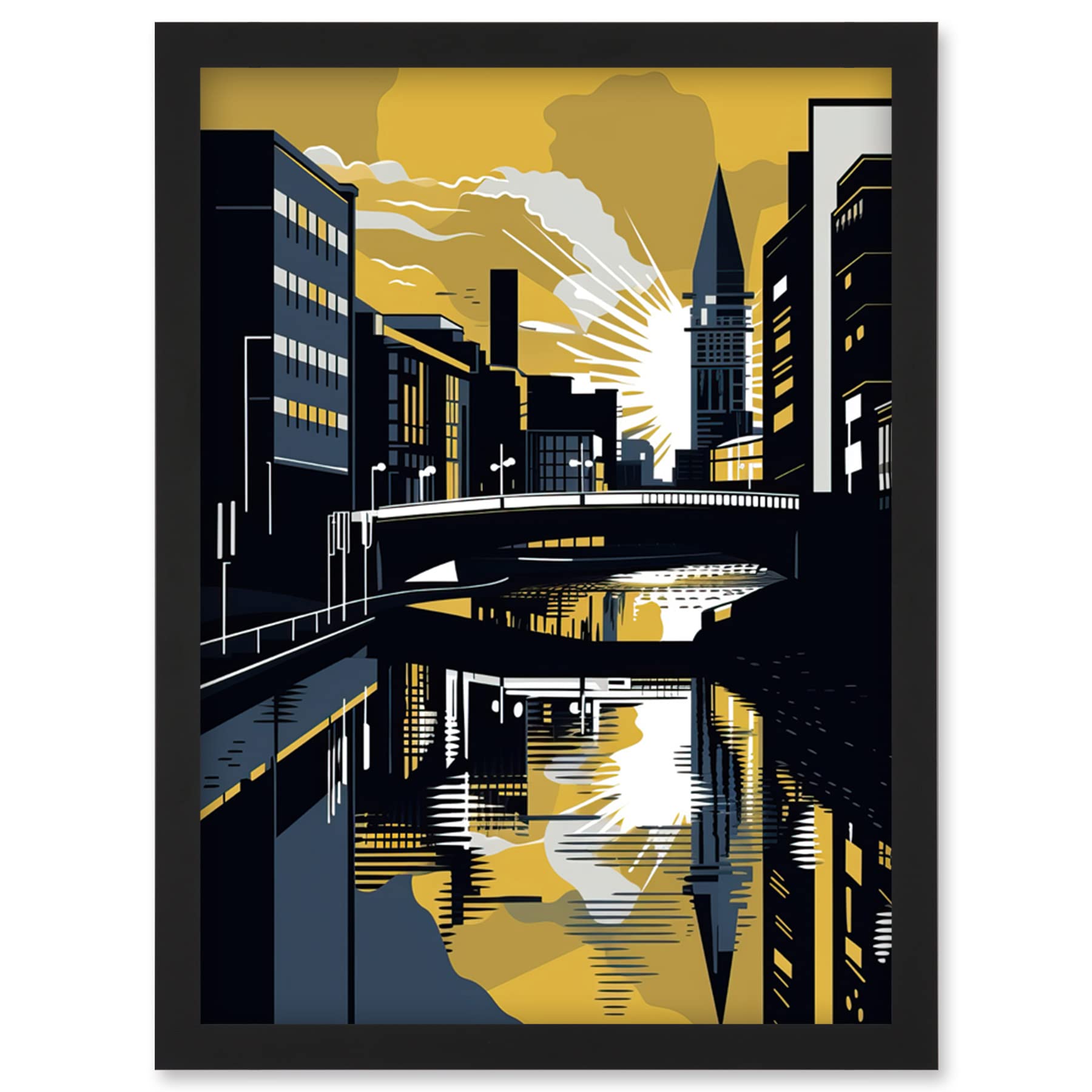Artery8 Glasgow Scotland River Cityscape Sunrise Geometric Wall Art PrintA4 Size from B&Q