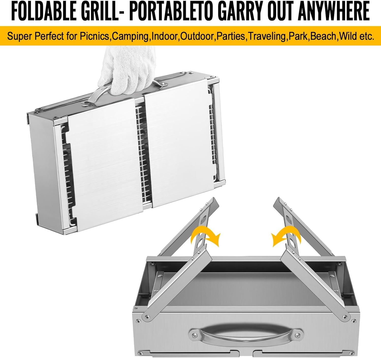 Portable Charcoal Foldable Grill - Small Grills Outdoor Cooking for Travel, Camping Smoker BBQ Grill, Stainless Steel Table Top Grill Charcoal for Backyard Barbecue & Picnic
