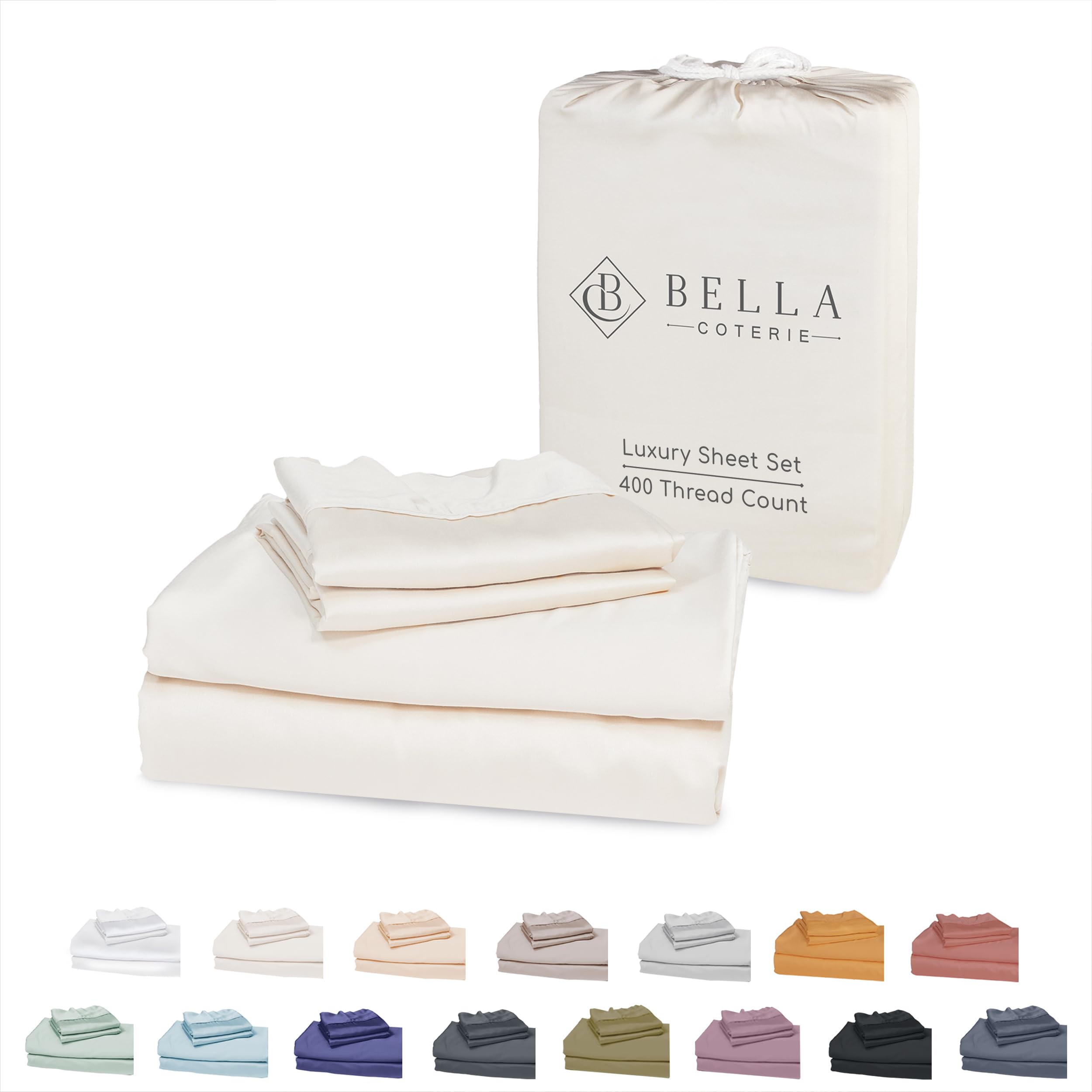 ((SIMILAR)) Bella Coterie Luxury King Bamboo Sheet Set | Organically Grown | Ultra Soft | Cooling for Hot Sleepers | 18" Deep Pocket | Viscose Made from Bamboo [Ivory]