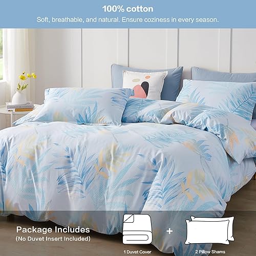 Miniatura 128 de SAPHREAS Juego de funda de edredón de hojas botánicas, tamaño King, 3 piezas, hojas amarillas, juego de funda de edredón 100% algodón suave, 1 funda