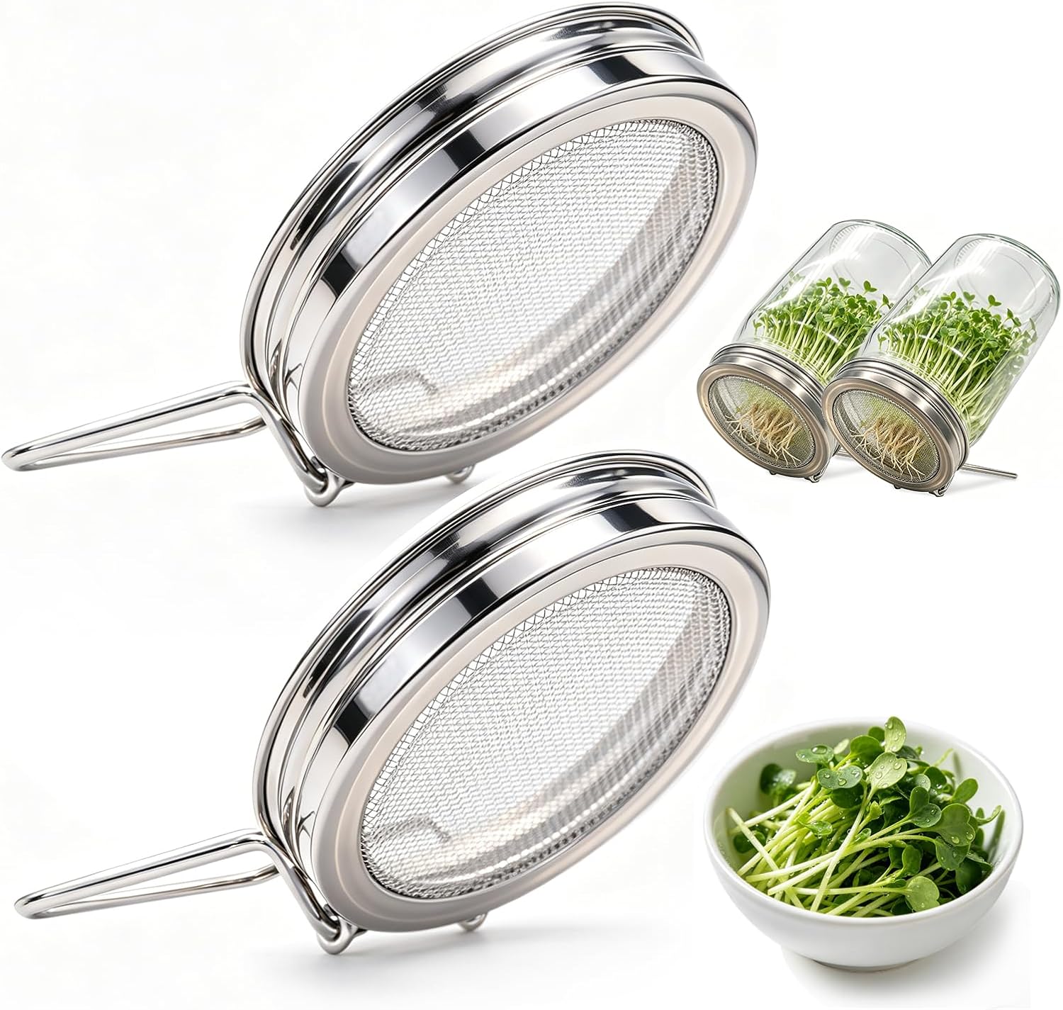 2 Pack DneyLerf Sprouting Lids for Wide Mouth Mason Jars Germination Kit