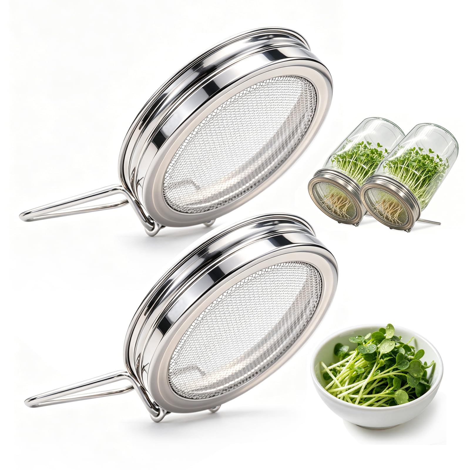Photo 1 of 2 Pack DneyLerf Sprouting Lids for Wide Mouth Mason Jars - Stainless Steel