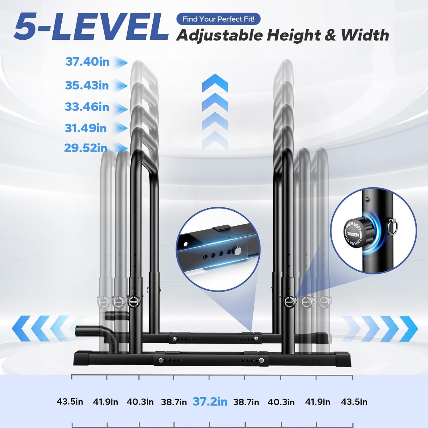 2026 Upgraded Dip Bars 880LBS Heavy Duty Dip Bar Station Height & Width Adjustable Parallel Bars for Full Body Strength Training Dip Stands Calisthenics Equipment for Home Push Up Bar