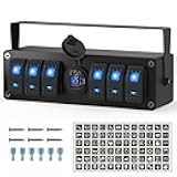 Joinfworld 6 Gang Rocker Switch Box Waterproof 12V SPST ON/Off lED Light Bar Switch Panel with Dual USB Outlet PD3.0 & QC3.0 Car USB Port for Boat Marine Automotive Car Truck RV UTV