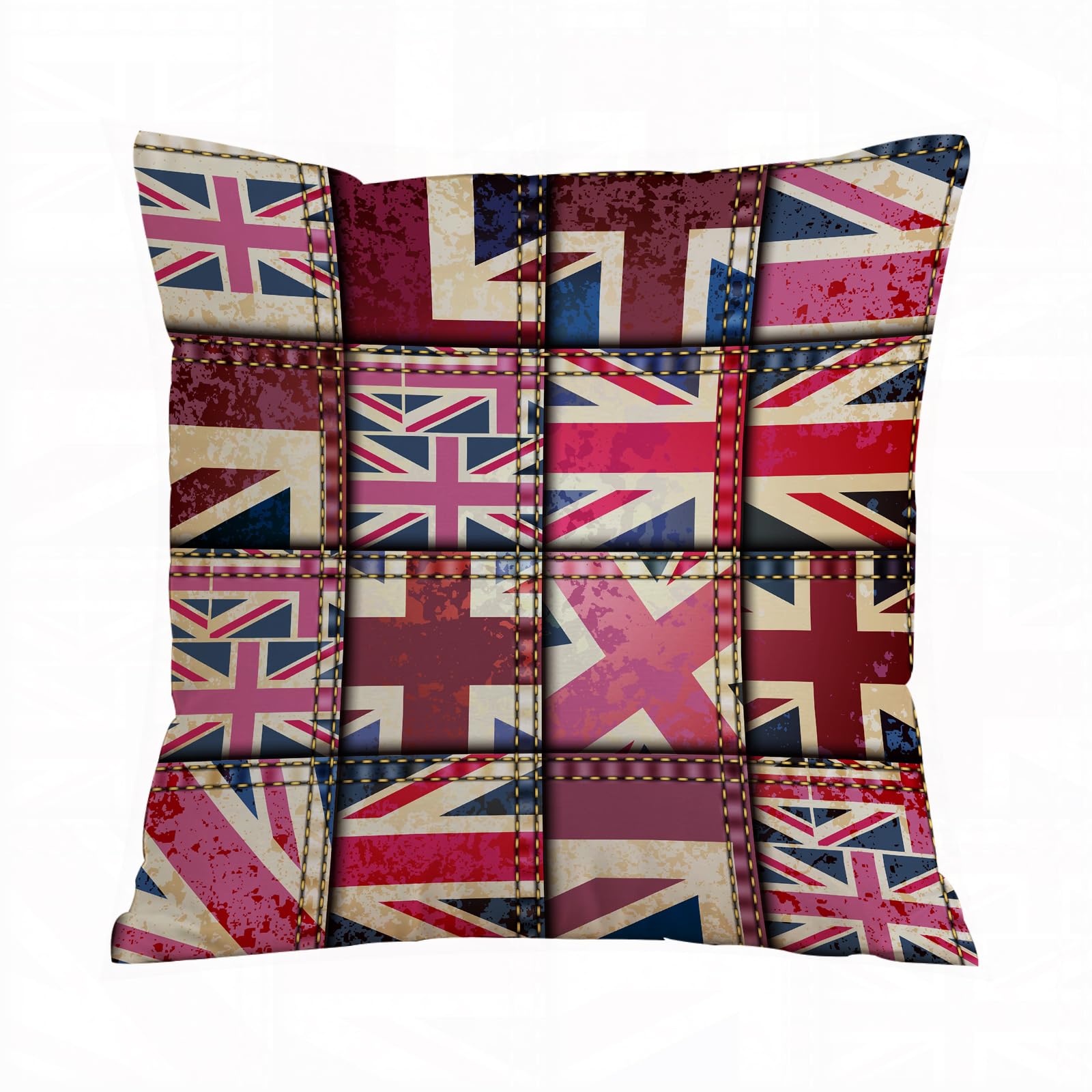 ERRTU Throw Pillow Case Pillowcase Square Printed Cushion Cover for Living Room Sofa Couch Bed Car,Seamless background pattern. Imitation of a vintage patchwork with the UK flag.,16x16 in