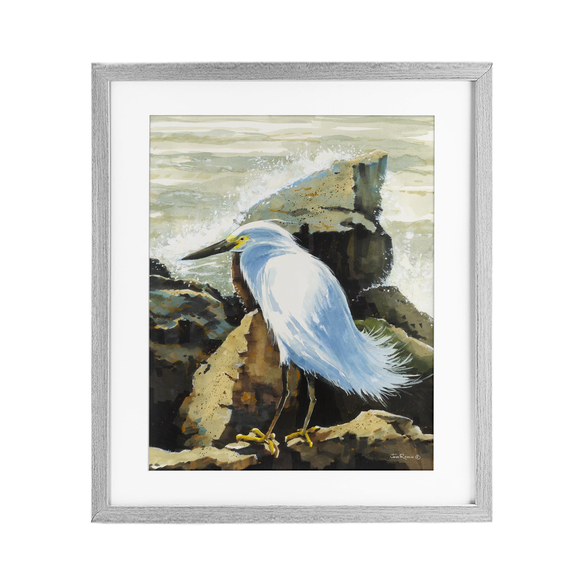 Stupell Industries Rocky Perch Coastal Cliff Bird Birch Framed Print Under Glass, design by John Rossini, 16 x 13
