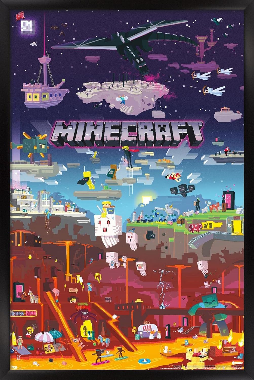 Trends International Minecraft - World Beyond Wall Poster, 22.375" x 34", Black Framed Version