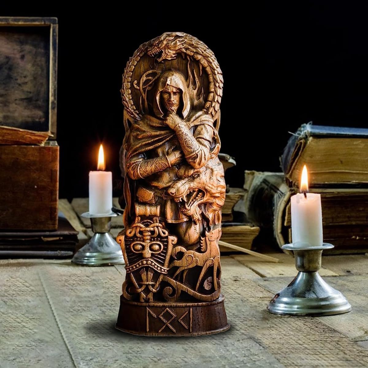 Lot de 4 statues de mythologie nordique, Thor Odin Loki Freya, statue viking pour la maison et les cadeaux, applicable à l'armoire à vin et à la bibliothèque, autel de culte, sculpture de