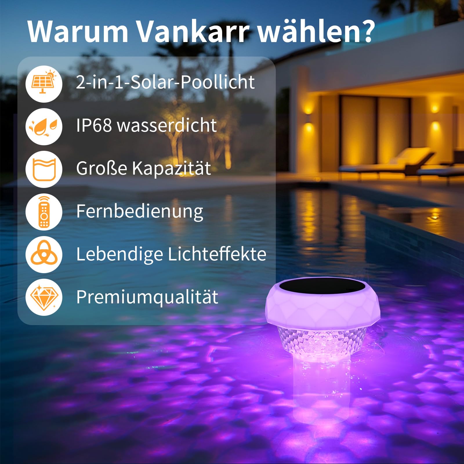 Dosierschwimmer Pool Schwimmer für Chlortabletten Chlordosierer mit LED Poolbeleuchtung Solar Großer Chlor Schwimmer für Pool mit Fernbedienung, IP68 Wasserdicht
