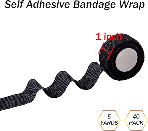 Miniatura 2 de BQTQ 40 rollos de vendaje autoadhesivo, vendaje negro de 1 pulgada, vendaje autoadhesivo para esguinces de hinchazón de muñeca y tobillo