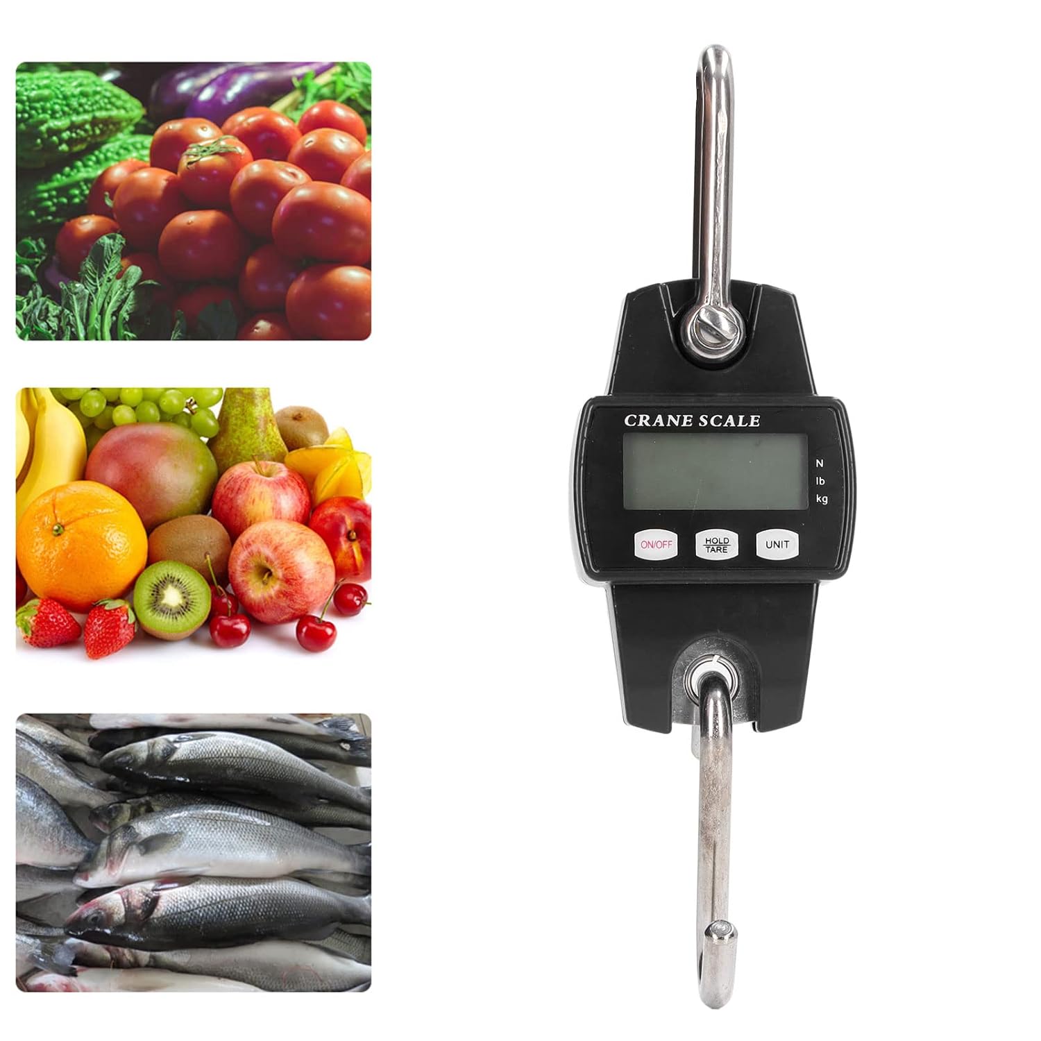 660lb Digital Hanging Scale with Aluminum Case, LED Display Handheld 300Kg Mini Crane Scale with Hooks, Support Kg, lb, N for Farm Fishing Outdoor (Black)