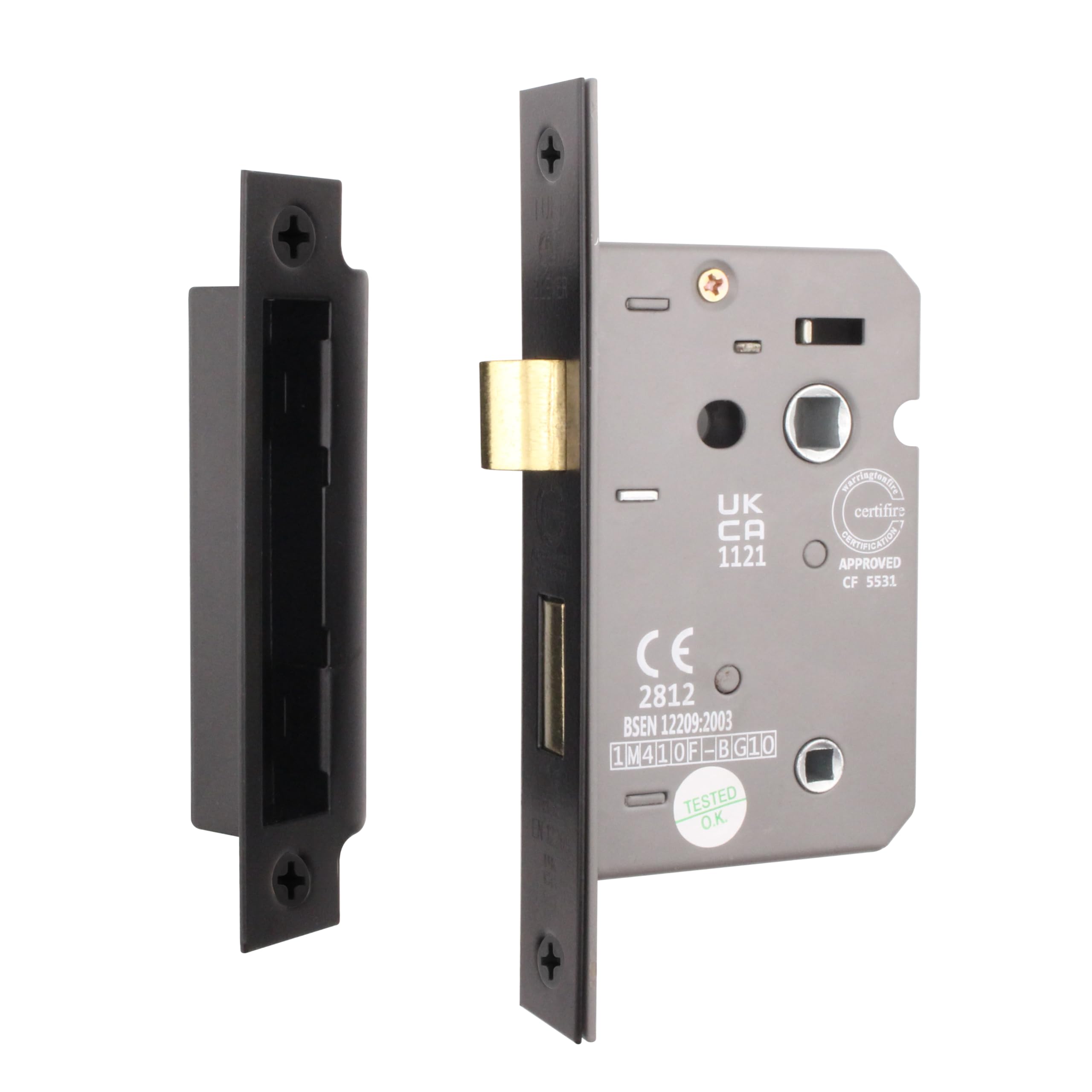 Eai Matt Black Bathroom Lock - Fire Rated & Ce Approved Mortice Door Lock 64Mm / 2.5 Inch