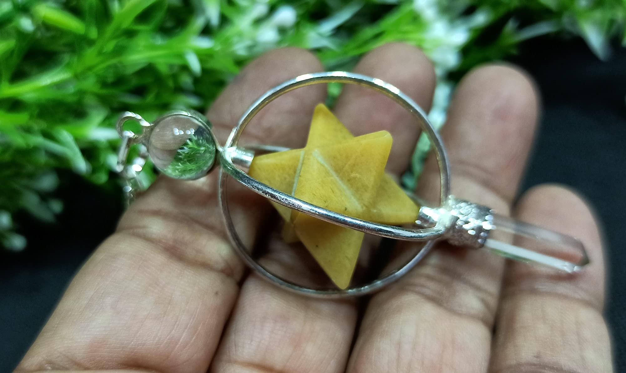 Raumdekoration Edelstein Rosenquarz 3 Stein Merkaba Spinning Star Facettiertes Pendel Wünschelrute Balancing (Color : Yellow Agate)