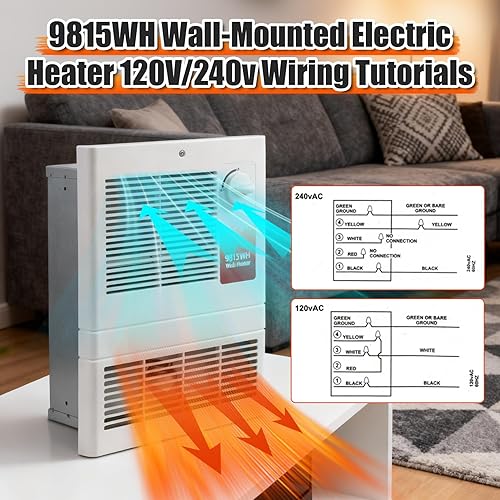 Miniatura 3 de 9815WH Calentador eléctrico de pared de alta capacidad con termostato ajustable integrado y motor silencioso que ofrece un voltaje de 1500 W, 120240