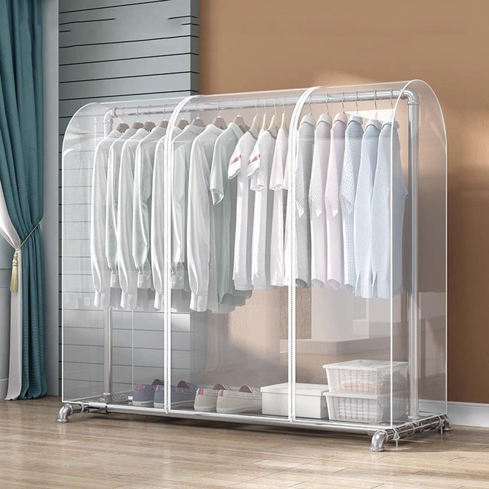 PEVA Staubdichte Kleiderstangen-Abdeckung, wasserdicht, transparent, Kleiderstangenschutz mit Reißverschluss, transparenter Schutzbezug mit Reißverschluss zum Aufhängen von Kleidung
