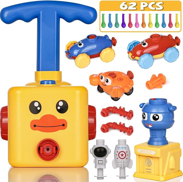 PartyWoo Balloon Launcher Car Toy Set, 72 pcs with Pump, Toys for Kids, , Powered, Gifts (Yellow Duck), Yellow Duck -1152