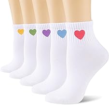 eallco Womens Cute Ankle Socks Cotton Crew Quarter Above Ankle High Socks Heart Design 5 Pairs