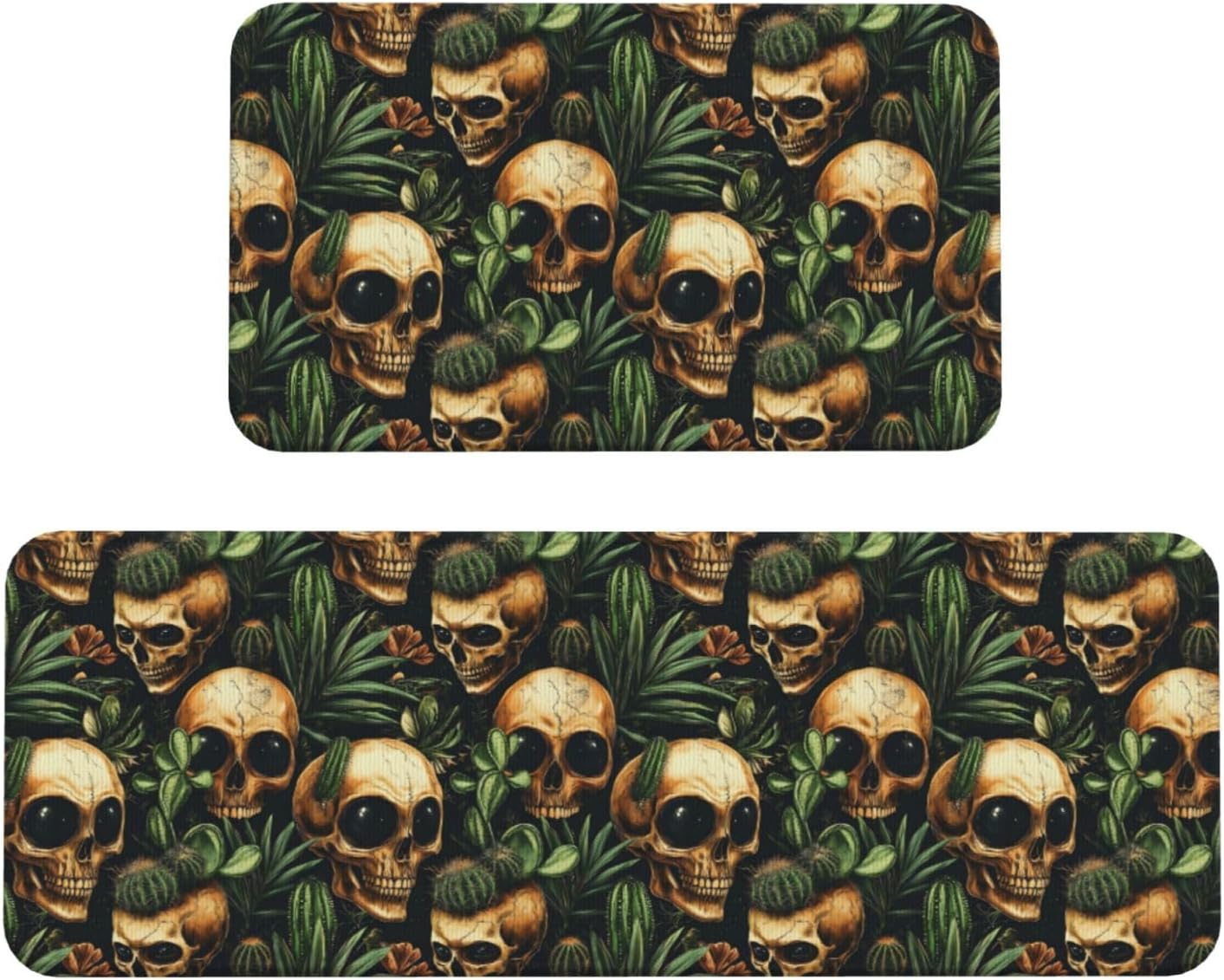 Cactus Big Eyes Skull Print Kitchen Rugs Sets of 2 Non Slip Washable, Anti Fatigue Kitchen Mats for Floor, Home Decor