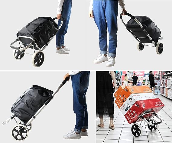 foldable shopping trolley Cart with wheels Folding Shopping Trolley Cart Shopping Trolley ，Foldable Shopping Cart With Waterproof Bag ，44L Large Capacity Multifunctional Luggage Cart With Wheels,Load