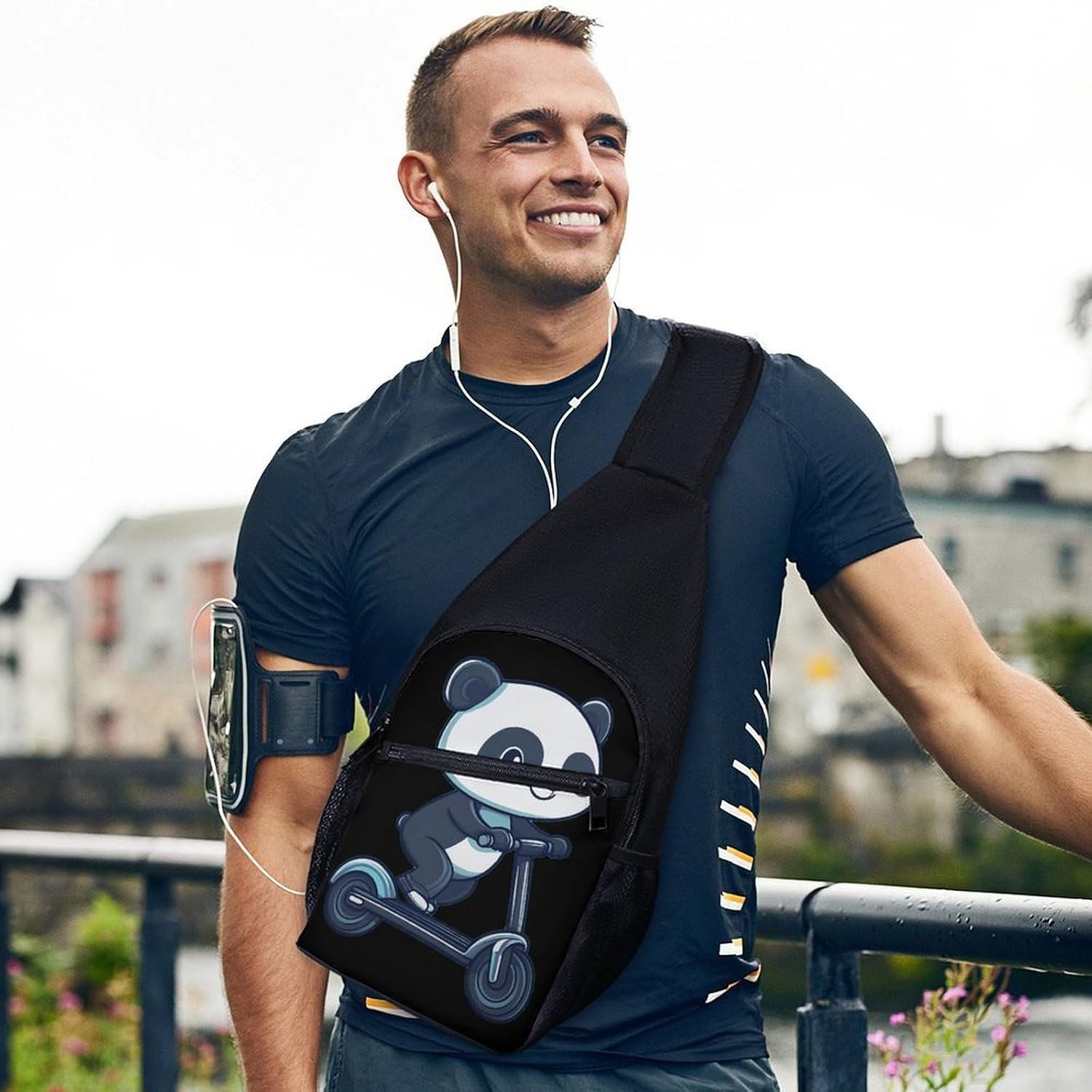 Panda Riding Electric Scooter Crossbody Sling Backpack Chest Bag Daypack | unisex,trendy,with convertible and detachable shoulder strap,side pockets