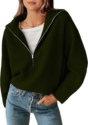 BTFBM Casual Quarter Zip Womens Sweaters | Casual V Neck Long Sleeve Tops, Rib Knit Pullover,Loose Fit, Halloween,Christmas,Holiday Outfits,Fall Winter Sweater 2026