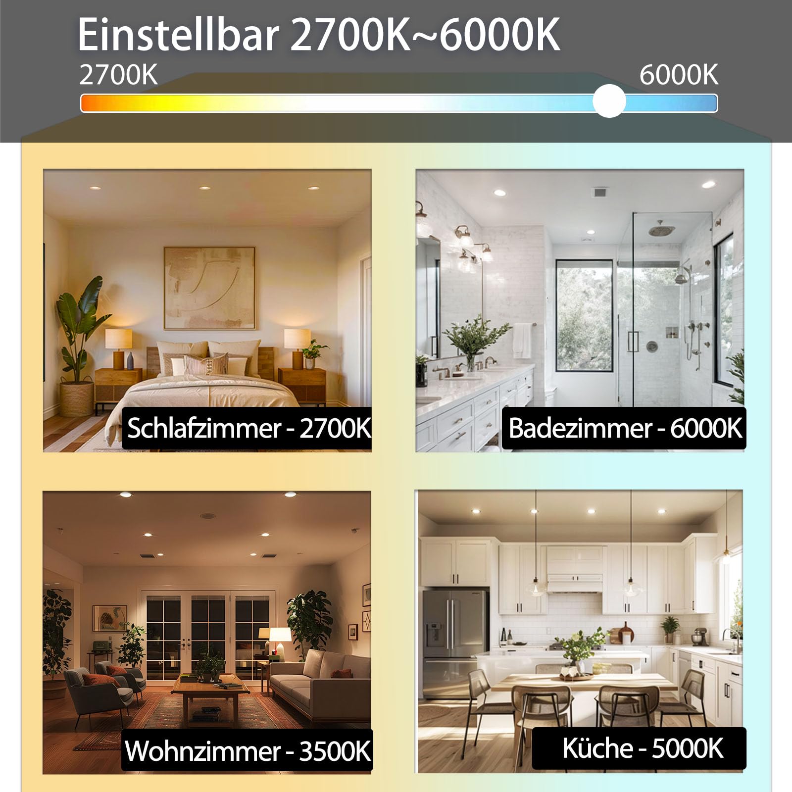 iLC Smart LED Einbaustrahler 8W (ersetzt 60W), Kompatibel mit Alexa (Echo-Geräte erforderlich), Lochmaß 68-85mm, Farbe Tempratur: 2700K-6000K, IP44 (6 Stück)