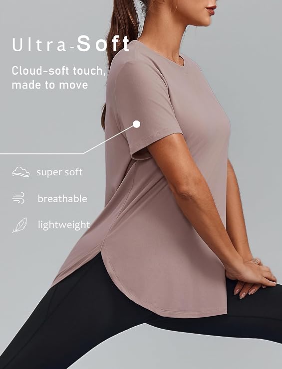 PINSPARK Workout Tops for Women UPF 50+ Hip Length Athletic Shirts S-3XL