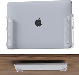 ELETIUO Clear Wall & Under Desk Laptop Mount Holder–Adhesive & Screw in,1.02"/ 26 mm,Anti-Scratch Pads,Universal for MacBooks,Surface,Keyboards,Tablets,Switch &More