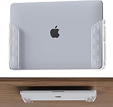 ELETIUO Clear PC Wall & Under Desk Laptop Mount Holder–Adhesive & Screw in,1.02"/ 26 mm,Anti-Scratch Pads,Universal for MacBooks,Surface,Keyboards,Tablets,Switch &More